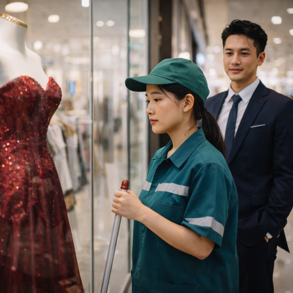 Bắt gặp vợ cũ làm lao công sau 7 năm l-y h-ôn đang đứng ngắm nhìn chiếc váy sang trọng trưng bày trong tủ kính, người đàn ông m//ỉa m//ai